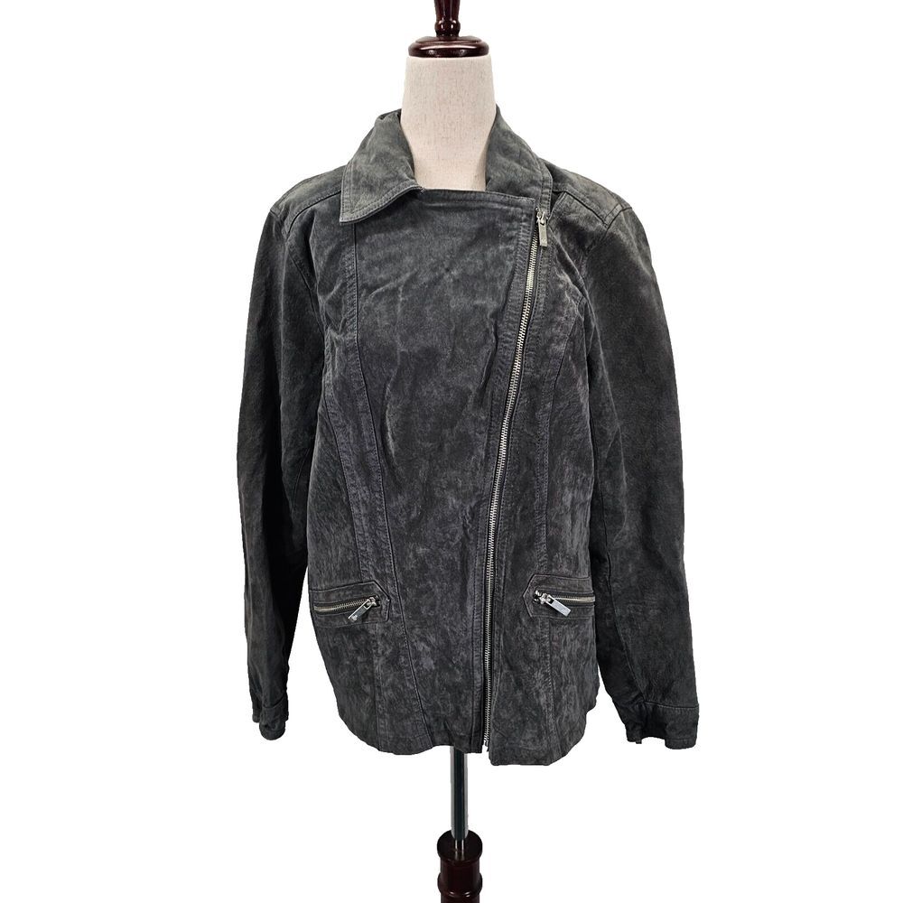 Dennis Basso Suede Leather Jacket Women's Small Black Zip Moto Style Washable